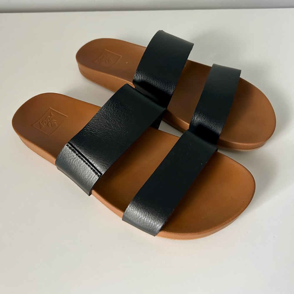 Reef Vista Sandals Slides, Black and Tan, Size 7